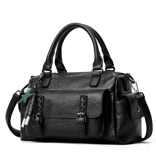048 Pebbled Leather Multi-compartment Handbag Large Capacity Crossbody Shoulder Bag(Black) - Handbags by PMC Jewellery | Online Shopping South Africa | PMC Jewellery