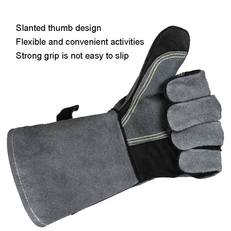 Cowhide BBQ Gloves Thickened Anti-hot Oven Welding Protection Gloves, Specification: A2415 16 inch Gray Black - Safety Gloves by PMC Jewellery | Online Shopping South Africa | PMC Jewellery