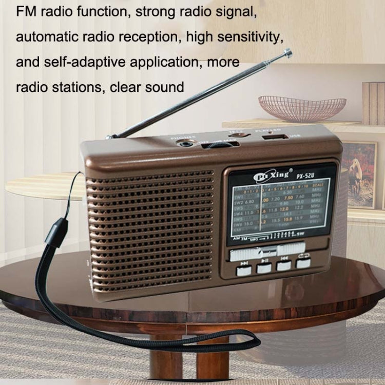 BAIJIALI PX-52U Brown Multi-band Retro Pointer Radio USB Plug In Card Radios - Radio Player by BAIJIALI | Online Shopping South Africa | PMC Jewellery