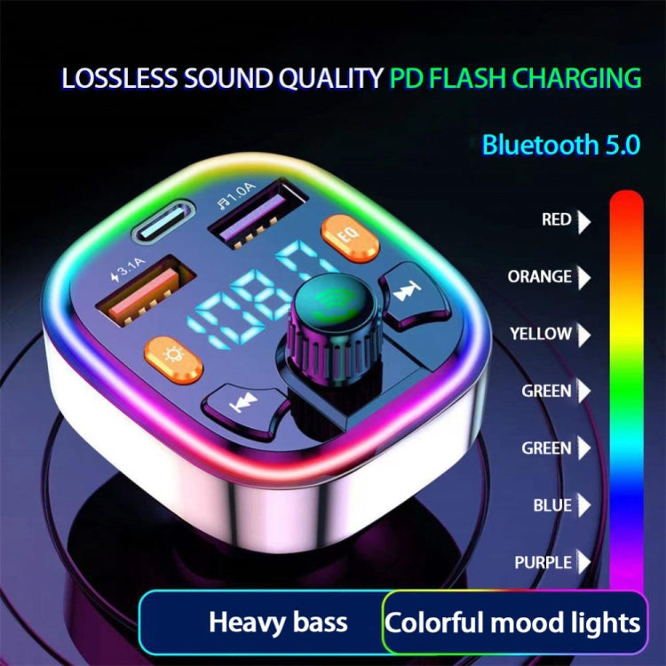 Q7 3.1A USB+PD Bluetooth Car Charger Car FM Transmitter Colorful Lighting - Bluetooth Car Kits by PMC Jewellery | Online Shopping South Africa | PMC Jewellery | Buy Now Pay Later Mobicred