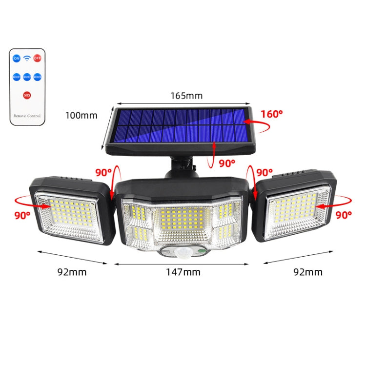 Remote Control Solar Wall Light LED Triple Rotation Sensor Flood Light, Specification: 192LED Integrated - With Solar Panel by PMC Jewellery | Online Shopping South Africa | PMC Jewellery