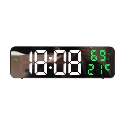 671  Mirror Screen Digital LED Alarm Clock USB Plug-in/Battery Dual-use With Temperature/Humidity Display(Black Shell White Green) - Alarm Clocks by PMC Jewellery | Online Shopping South Africa | PMC Jewellery