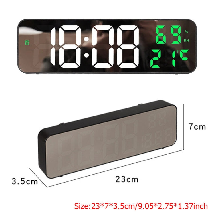 671  Mirror Screen Digital LED Alarm Clock USB Plug-in/Battery Dual-use With Temperature/Humidity Display(Black Shell White Green) - Alarm Clocks by PMC Jewellery | Online Shopping South Africa | PMC Jewellery