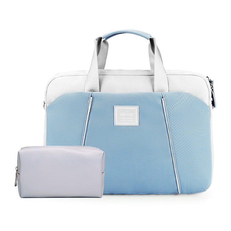 13.3-14 inch Computer Handheld Messenger Bag For Apple MacBook / Huawei / Xiaomi / Basne(Ladder tape light blue+gray PU power package) - 13.3 inch by PMC Jewellery | Online Shopping South Africa | PMC Jewellery | Buy Now Pay Later Mobicred
