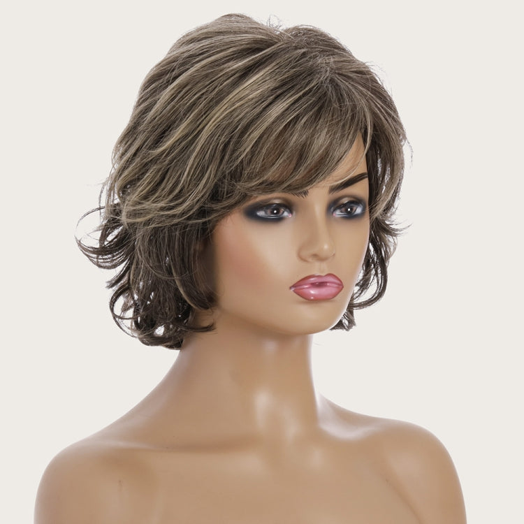 Wig-449 Brown+Light Gold Ladies Short Curly Hair High Temperature Silk Chemical Fiber Wig Headgear - Wigs by PMC Jewellery | Online Shopping South Africa | PMC Jewellery