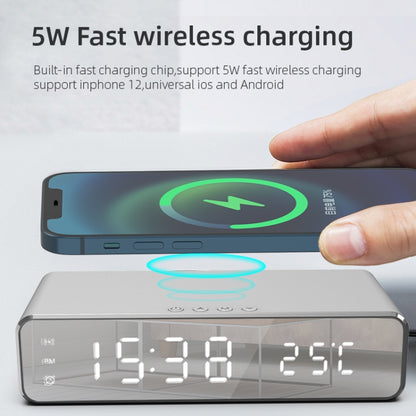 W258 With Clock / Temperature Display Desktop Phone / Earphone Wireless Charging(5W Silver) - Wireless Charger by PMC Jewellery | Online Shopping South Africa | PMC Jewellery | Buy Now Pay Later Mobicred