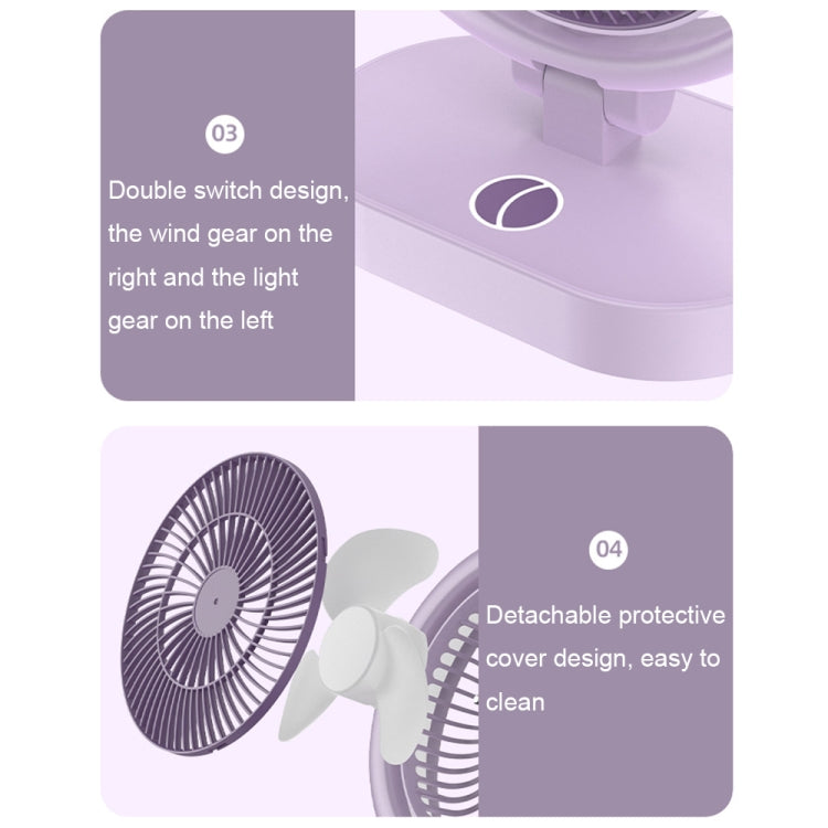 LF-002 Mini USB Rechargeable Light Desktop Fan Rotatable Night Light Silent Fan(Purple) - Electric Fans by PMC Jewellery | Online Shopping South Africa | PMC Jewellery | Buy Now Pay Later Mobicred