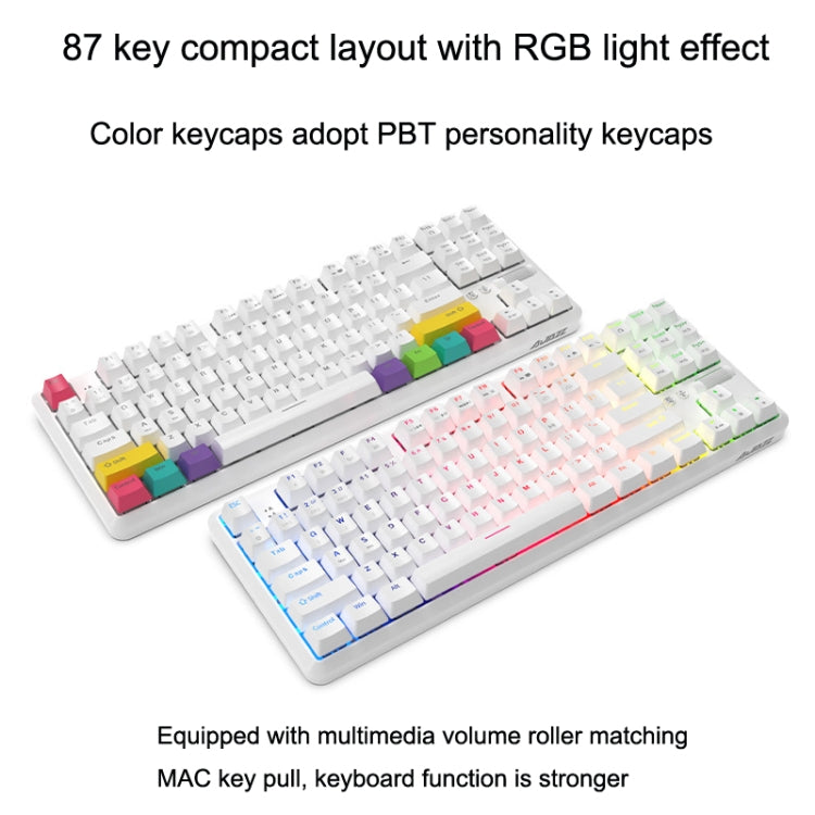 Ajazz K870T 87-Key RGB Office Game Phone Tablet Bluetooth/Wired Dual-Mode Mechanical Keyboard Tea Shaft (White) - Wired Keyboard by Ajazz | Online Shopping South Africa | PMC Jewellery | Buy Now Pay Later Mobicred