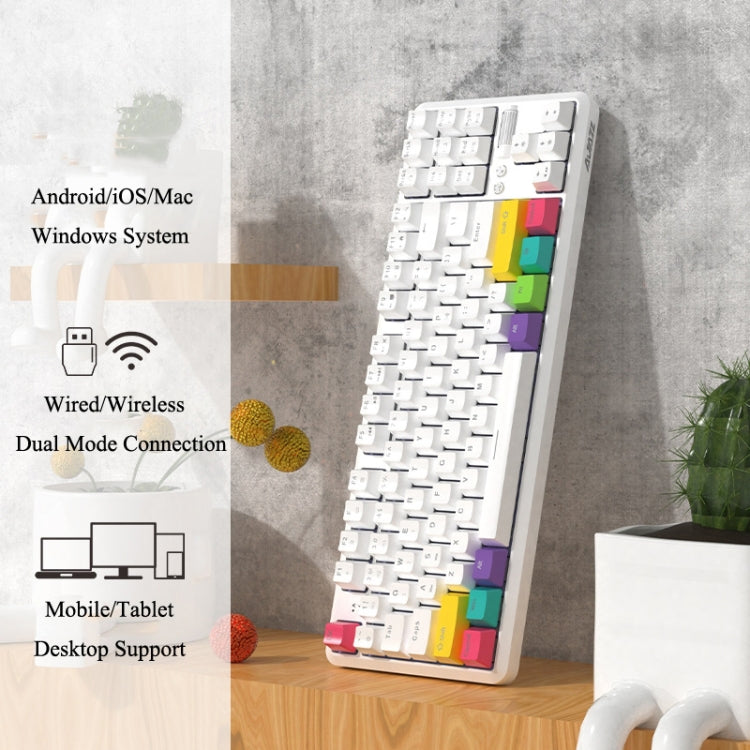 Ajazz K870T 87-Key RGB Office Game Phone Tablet Bluetooth/Wired Dual-Mode Mechanical Keyboard Green Shaft (White) - Wired Keyboard by Ajazz | Online Shopping South Africa | PMC Jewellery | Buy Now Pay Later Mobicred