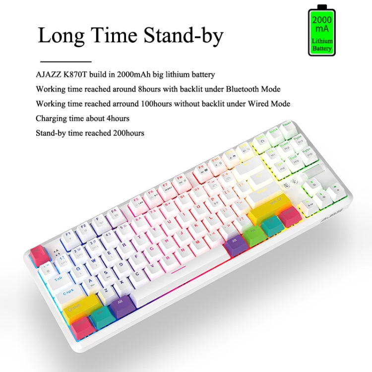 Ajazz K870T 87-Key Hot Swap Bluetooth/Wired Dual Mode RGB Backlight Office Game Mechanical Keyboard Red Shaft (White) - Wireless Keyboard by Ajazz | Online Shopping South Africa | PMC Jewellery | Buy Now Pay Later Mobicred