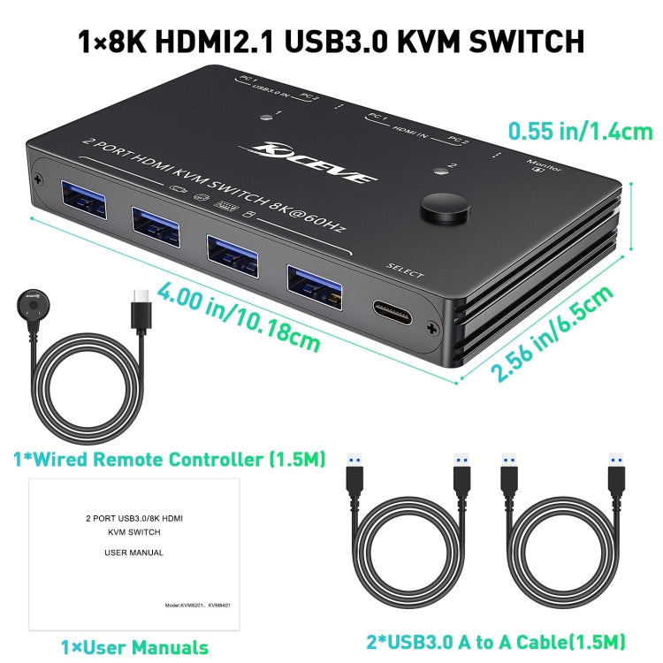 KC-KVM8201 USB3.0 Switch U Disk Printer Two Computers To Share 8K HDMI KVM Switch(Black) - Switch by PMC Jewellery | Online Shopping South Africa | PMC Jewellery | Buy Now Pay Later Mobicred