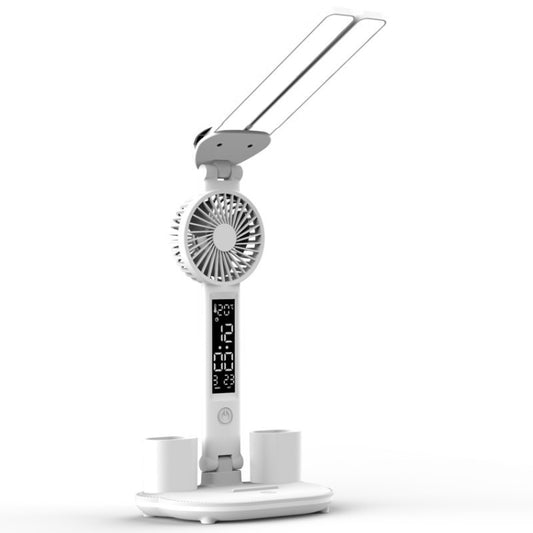 Rechargeable  3200mAh Double Head Lighting LED Fan Desk Lamp with Pen Holder & Clock - Desk Lamps by PMC Jewellery | Online Shopping South Africa | PMC Jewellery