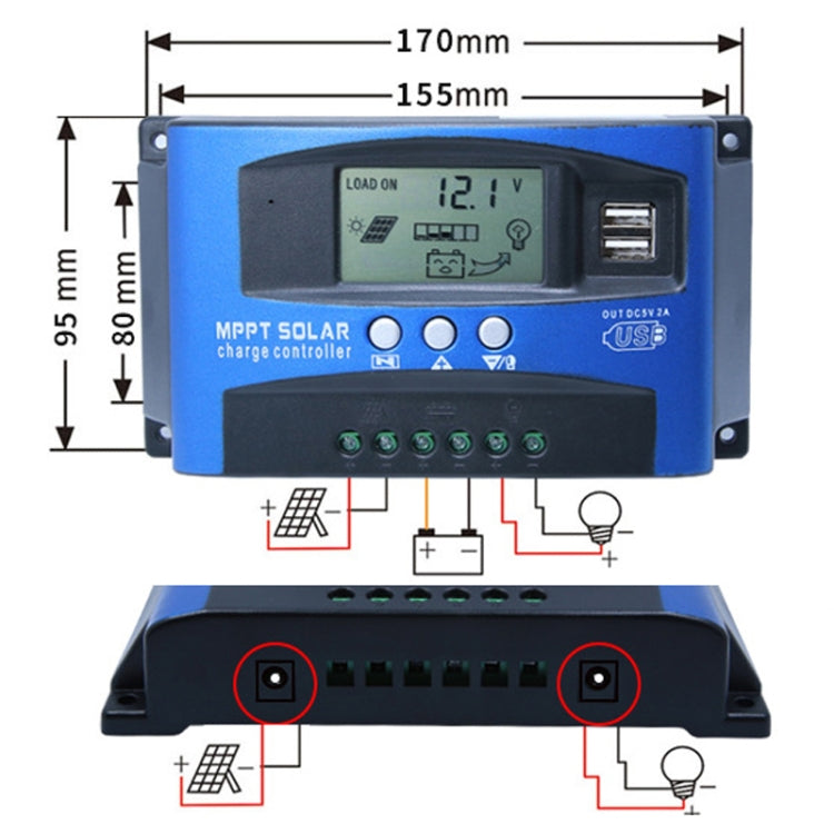 YCX-003 30-100A Solar Charging Controller with LED Screen & Dual USB Port Smart MPPT Charger, Model: 12/24V 50A - Others by PMC Jewellery | Online Shopping South Africa | PMC Jewellery | Buy Now Pay Later Mobicred