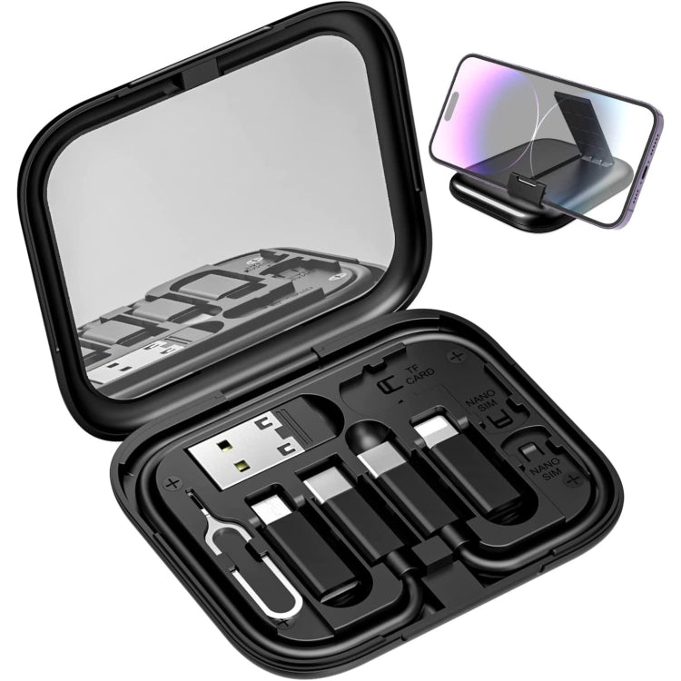 HE-C098 Multi-Functional USB Adapter Charging Cable Kit With Makeup Mirror & Phone Holder(White) - Cable Organizer by PMC Jewellery | Online Shopping South Africa | PMC Jewellery | Buy Now Pay Later Mobicred