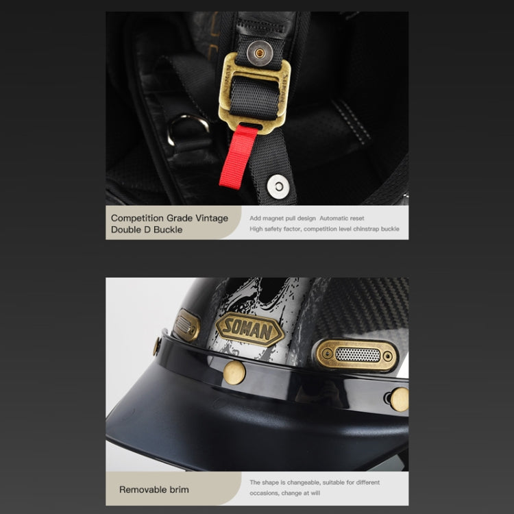 SOMAN Motorcycle Four Seasons Carbon Fiber Half Helmet, Color: Carbon Fiber Gold Lightning(L) - Helmets by SOMAN | Online Shopping South Africa | PMC Jewellery | Buy Now Pay Later Mobicred