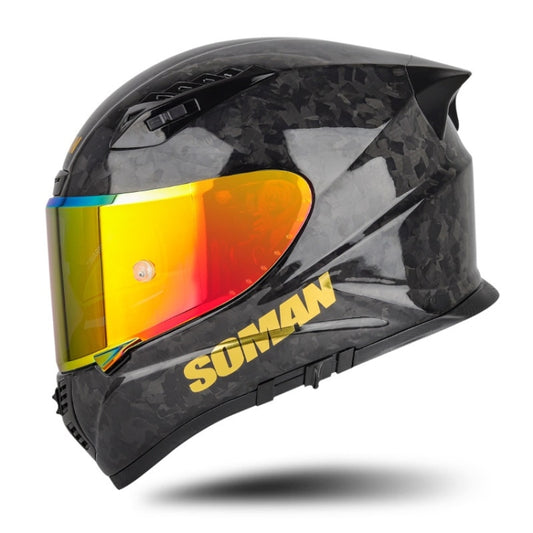 SOMAN Motorcycle Carbon Fiber Double Lens Thermal Safety Helmet, Size: S(Cheetah Print REVO) - Helmets by SOMAN | Online Shopping South Africa | PMC Jewellery | Buy Now Pay Later Mobicred