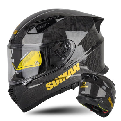 SOMAN Motorcycle Carbon Fiber Double Lens Thermal Safety Helmet, Size: XXL(Snake Carbon Fiber) - Helmets by SOMAN | Online Shopping South Africa | PMC Jewellery | Buy Now Pay Later Mobicred