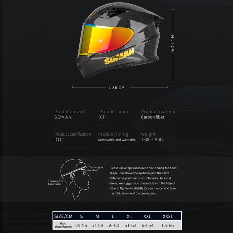 SOMAN Motorcycle Carbon Fiber Double Lens Thermal Safety Helmet, Size: XL(Snake Carbon Fiber REVO) - Helmets by SOMAN | Online Shopping South Africa | PMC Jewellery | Buy Now Pay Later Mobicred