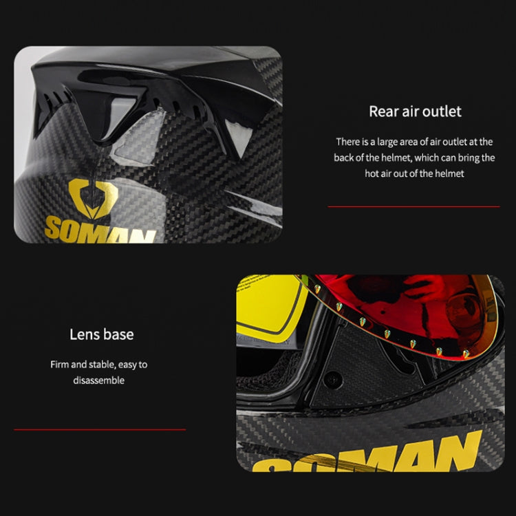 SOMAN Motorcycle Carbon Fiber Double Lens Thermal Safety Helmet, Size: XXL(Snake Carbon Fiber) - Helmets by SOMAN | Online Shopping South Africa | PMC Jewellery | Buy Now Pay Later Mobicred