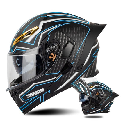 SOMAN Motorcycle Dual Lens Riding Peel-Off Full Coverage Helmet, Size: M(Matt Black Blue) - Helmets by SOMAN | Online Shopping South Africa | PMC Jewellery | Buy Now Pay Later Mobicred