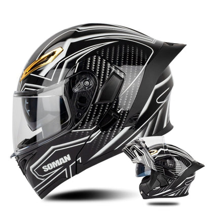 SOMAN Motorcycle Dual Lens Riding Peel-Off Full Coverage Helmet, Size: M(Bright Black White) - Helmets by SOMAN | Online Shopping South Africa | PMC Jewellery | Buy Now Pay Later Mobicred