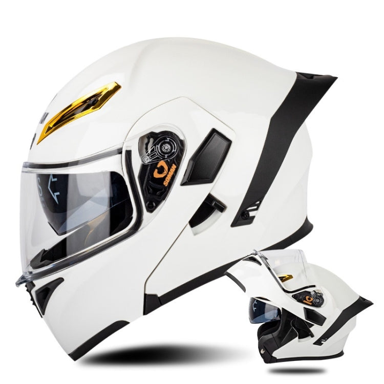 SOMAN Motorcycle Dual Lens Riding Peel-Off Full Coverage Helmet, Size: M(Pearl White) - Helmets by SOMAN | Online Shopping South Africa | PMC Jewellery | Buy Now Pay Later Mobicred