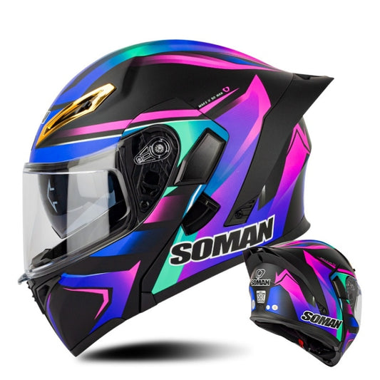 SOMAN Motorcycle Dual Lens Riding Peel-Off Full Coverage Helmet, Size: L(Sapphire Vision) - Helmets by SOMAN | Online Shopping South Africa | PMC Jewellery | Buy Now Pay Later Mobicred