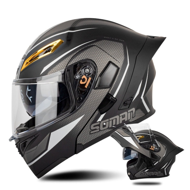 SOMAN Motorcycle Dual Lens Riding Peel-Off Full Coverage Helmet, Size: L(Black Gray Track) - Helmets by SOMAN | Online Shopping South Africa | PMC Jewellery | Buy Now Pay Later Mobicred