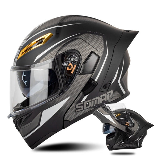 SOMAN Motorcycle Dual Lens Riding Peel-Off Full Coverage Helmet, Size: XL(Black Gray Track) - Helmets by SOMAN | Online Shopping South Africa | PMC Jewellery | Buy Now Pay Later Mobicred