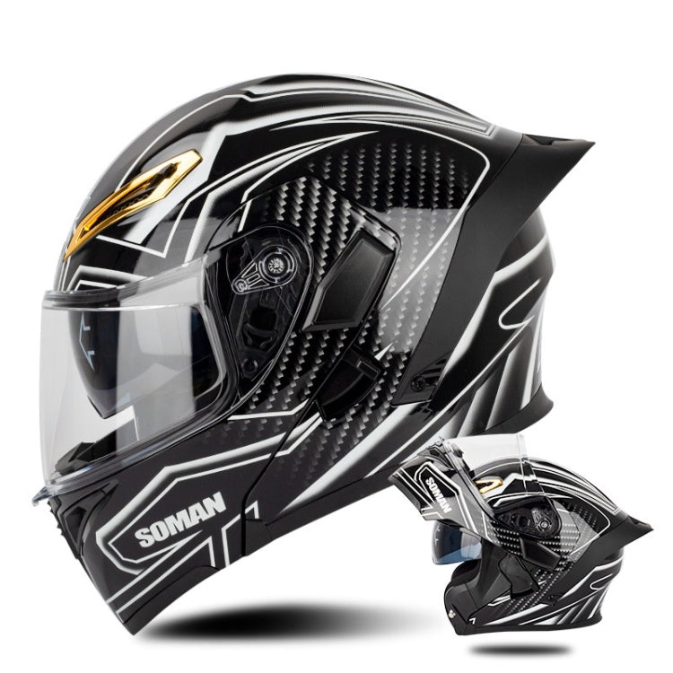 SOMAN Motorcycle Dual Lens Riding Peel-Off Full Coverage Helmet, Size: XXL(Bright Black White) - Helmets by SOMAN | Online Shopping South Africa | PMC Jewellery | Buy Now Pay Later Mobicred