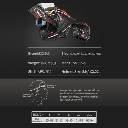 SOMAN Motorcycle Dual Lens Riding Peel-Off Full Coverage Helmet, Size: XL(Sapphire Vision) - Helmets by SOMAN | Online Shopping South Africa | PMC Jewellery | Buy Now Pay Later Mobicred