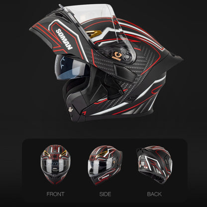 SOMAN Motorcycle Dual Lens Riding Peel-Off Full Coverage Helmet, Size: M(Bright Black White) - Helmets by SOMAN | Online Shopping South Africa | PMC Jewellery | Buy Now Pay Later Mobicred