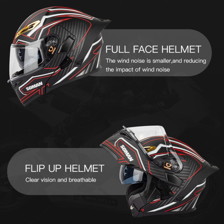 SOMAN Motorcycle Dual Lens Riding Peel-Off Full Coverage Helmet, Size: XXL(Black Fluorescent Yellow Spark) - Helmets by SOMAN | Online Shopping South Africa | PMC Jewellery | Buy Now Pay Later Mobicred