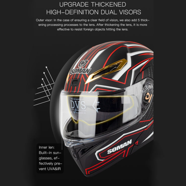 SOMAN Motorcycle Dual Lens Riding Peel-Off Full Coverage Helmet, Size: XL(Black Red Track) - Helmets by SOMAN | Online Shopping South Africa | PMC Jewellery | Buy Now Pay Later Mobicred