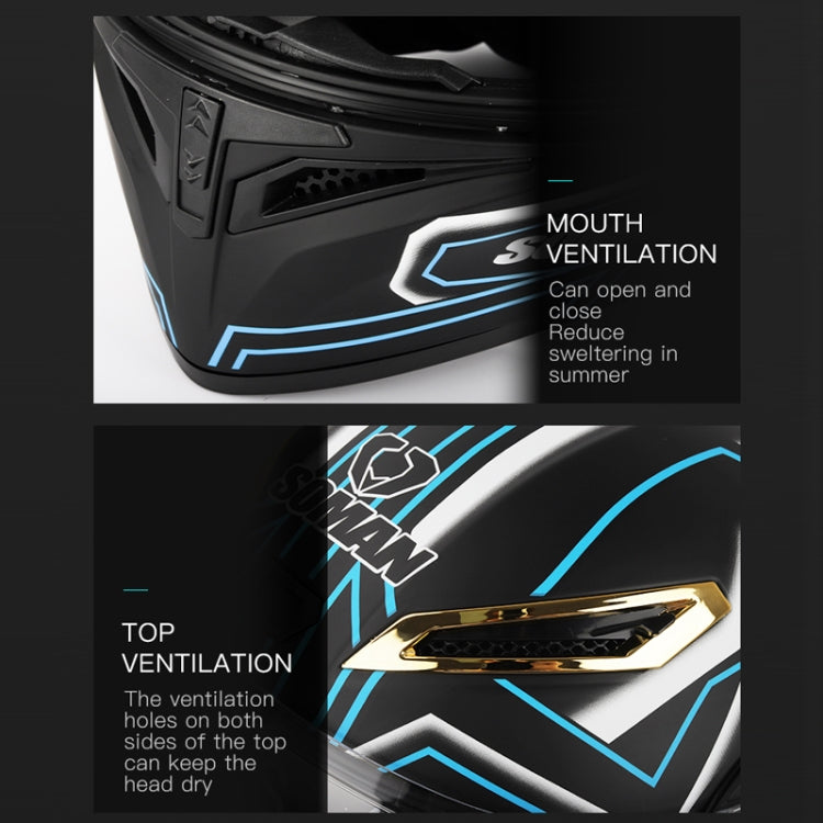 SOMAN Motorcycle Dual Lens Riding Peel-Off Full Coverage Helmet, Size: S(Matt Black Blue) - Helmets by SOMAN | Online Shopping South Africa | PMC Jewellery | Buy Now Pay Later Mobicred