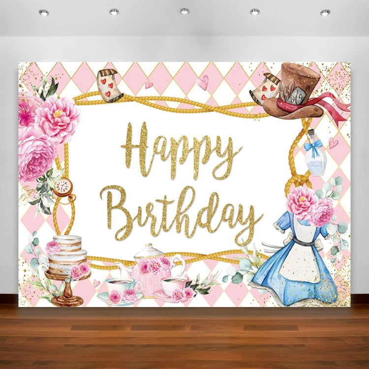 210 x 150cm Pink Flowers Cake Cartoon Birthday Background Cloth Birthday Decoration Banner Hanging Flags - Birthday Party by PMC Jewellery | Online Shopping South Africa | PMC Jewellery