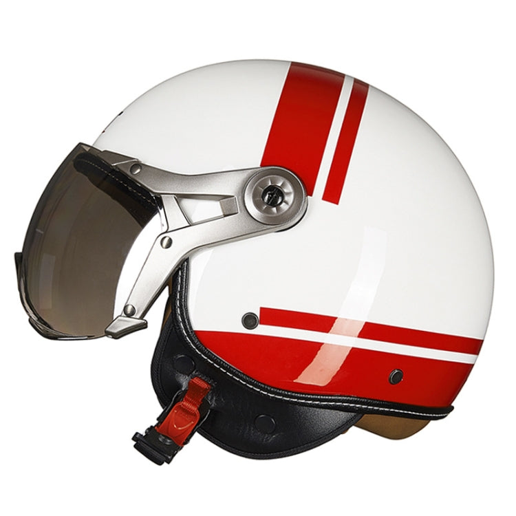 GXT Electric Vehicle Half Cover Helmet Four Seasons Retro Helmet, Size: L(Painted White Red Stripes) - Helmets by GXT | Online Shopping South Africa | PMC Jewellery | Buy Now Pay Later Mobicred