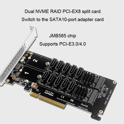 Double NVME Raid PCI-EX8 Split Card To SATA10 Port Transfer Card - Card Adapter by PMC Jewellery | Online Shopping South Africa | PMC Jewellery | Buy Now Pay Later Mobicred