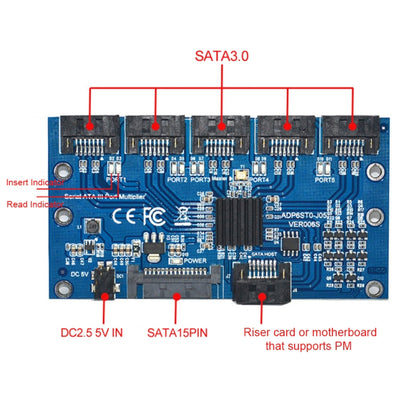 SATA3.0 6Gbps JMB575 Chip SATA Expansion Card 1 to 5 Port Riser Card - Add-on Cards by PMC Jewellery | Online Shopping South Africa | PMC Jewellery | Buy Now Pay Later Mobicred