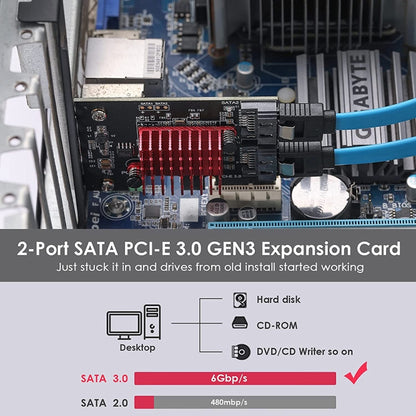 PCI-E 1X GEN3 To SATA3.0 Expansion Card 2 Ports 6Gbps Transfer Expansion IPFS Hard Disk - Add-on Cards by PMC Jewellery | Online Shopping South Africa | PMC Jewellery | Buy Now Pay Later Mobicred