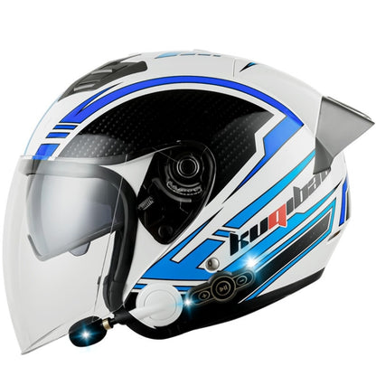 KUQIBAO Motorcycle Smart Bluetooth Sun Protection Double Lens Safety Helmet, Size: L(White Phantom Fiber+Gray Tail) - Helmets by KUQIBAO | Online Shopping South Africa | PMC Jewellery | Buy Now Pay Later Mobicred