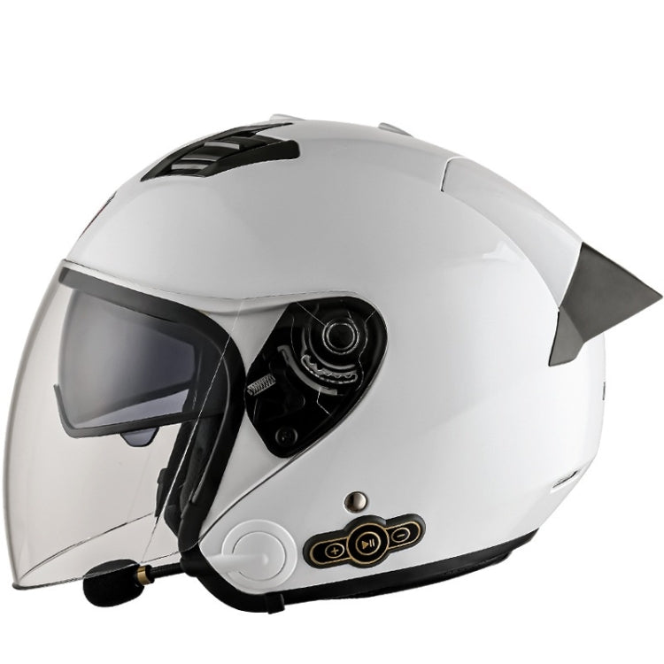 KUQIBAO Motorcycle Smart Bluetooth Sun Protection Double Lens Safety Helmet, Size: XL(White+Gray Tail) - Helmets by KUQIBAO | Online Shopping South Africa | PMC Jewellery | Buy Now Pay Later Mobicred