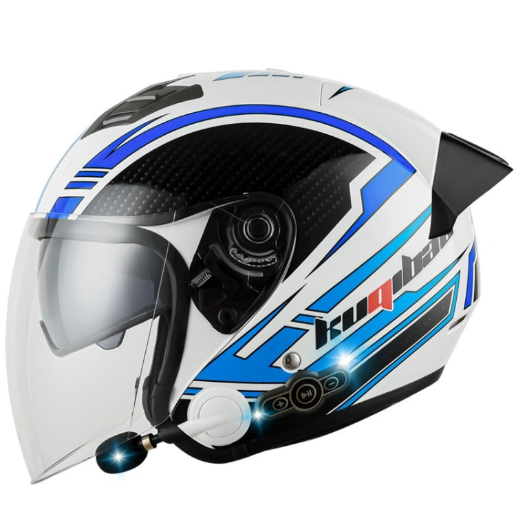 KUQIBAO Motorcycle Smart Bluetooth Sun Protection Double Lens Safety Helmet, Size: XXL(White Phantom Fiber+Black Tail) - Helmets by KUQIBAO | Online Shopping South Africa | PMC Jewellery | Buy Now Pay Later Mobicred