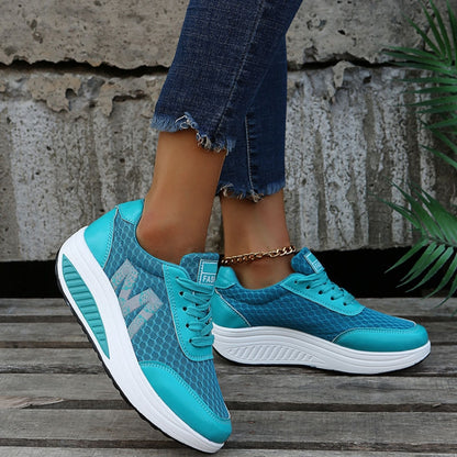 Womens Sneakers Thick Bottom Platform Shoes Mesh Breathable Rocker Shoes, Size: 38(Blue) - Running Shoes by PMC Jewellery | Online Shopping South Africa | PMC Jewellery