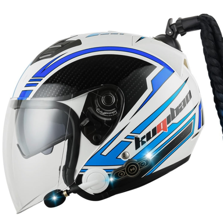 KUQIBAO Motorcycle Bluetooth Headset Double Lens Helmet With Braid, Size: L(White Phantom Fiber) - Helmets by KUQIBAO | Online Shopping South Africa | PMC Jewellery | Buy Now Pay Later Mobicred