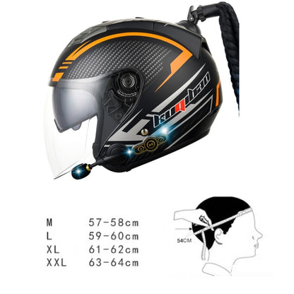 KUQIBAO Motorcycle Bluetooth Headset Double Lens Helmet With Braid, Size: M(Bright Black Phantom Fiber) - Helmets by KUQIBAO | Online Shopping South Africa | PMC Jewellery | Buy Now Pay Later Mobicred