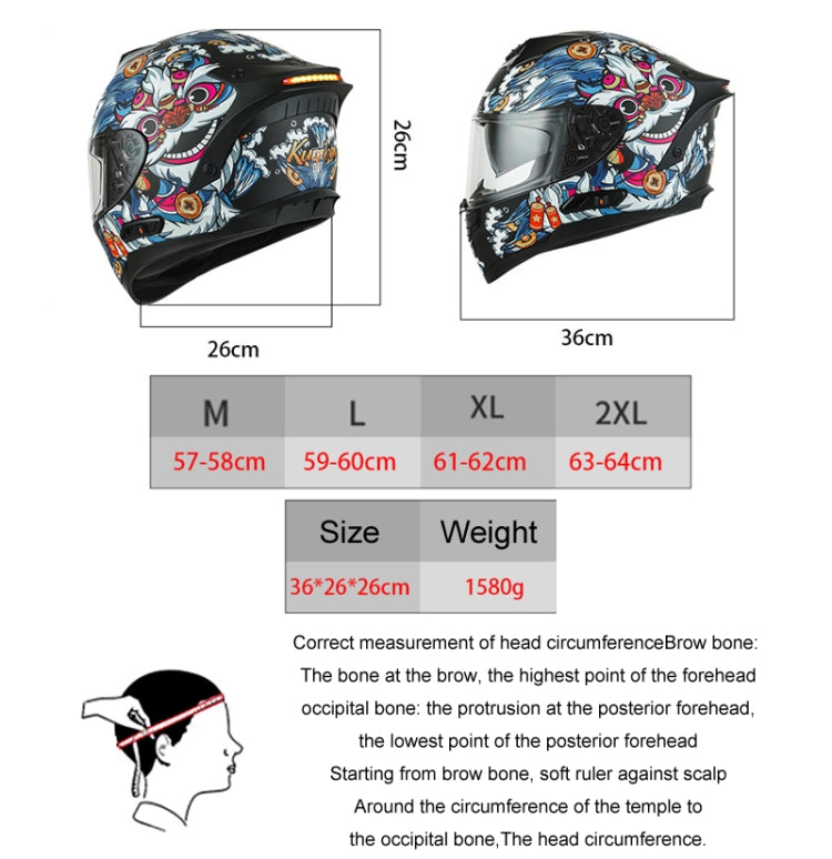 KUQIBAO Motorcycle Dual Lens Anti-Fog Helmet With LED Light, Size: XXL(Matte Black Wake Lion) - Helmets by KUQIBAO | Online Shopping South Africa | PMC Jewellery