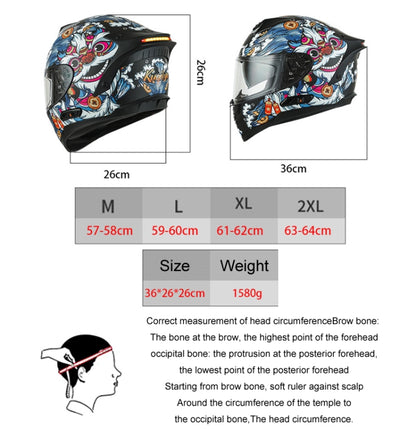 KUQIBAO Motorcycle Dual Lens Anti-Fog Helmet With LED Light, Size: XXL(Matte Black Wake Lion) - Helmets by KUQIBAO | Online Shopping South Africa | PMC Jewellery