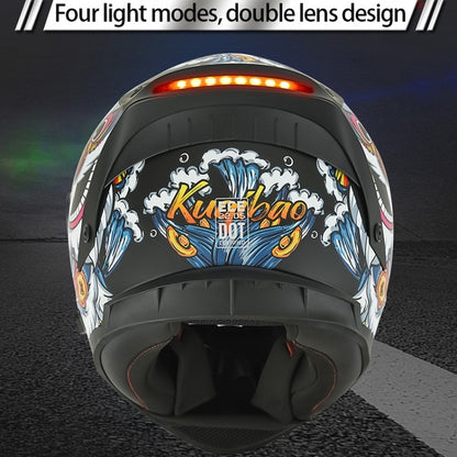 KUQIBAO Motorcycle Dual Lens Anti-Fog Helmet With LED Light, Size: XXL(Matte Black Wake Lion) - Helmets by KUQIBAO | Online Shopping South Africa | PMC Jewellery