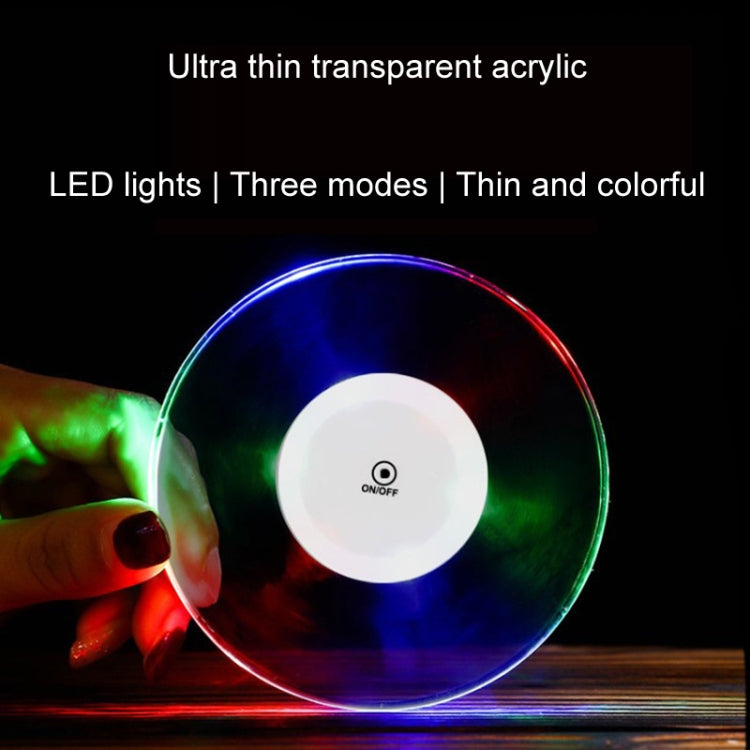 100x10mm Round USB Charging LED Light Up Acrylic Coaster Transparent Crystal Base(White Light) - Car Drink Holders by PMC Jewellery | Online Shopping South Africa | PMC Jewellery | Buy Now Pay Later Mobicred